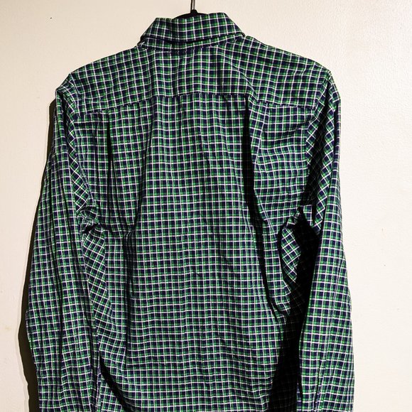 L.L. Bean shirt, white with blue green check pattern, men's size medium - Picture 8 of 9